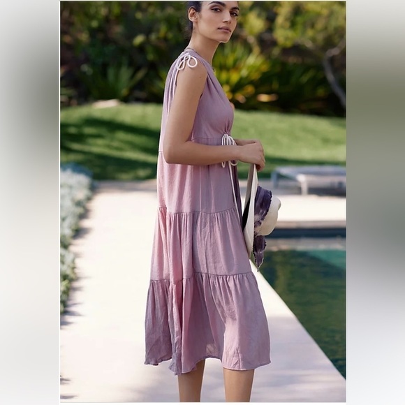 Anthropologie Tiered Pinch Maxi Dress NWT New Large pink Flowy SO FLATTERING! - Picture 3 of 9